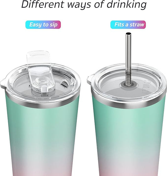 THILY Stainless Steel Vacuum Insulated Tumbler Travel Mug 26 oz Coffee Cup with 2 Lids and Straws, Splash Proof, Keep Ice Drinks Cold, Candy Pink