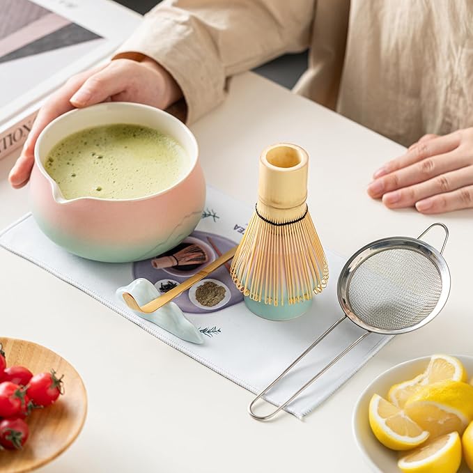 Matcha Whisk Set with Ceramic Matcha Bowl-7PCS, Matcha Kit Gifts for Tea Lovers,Gifts for Women Men Friend,Home Kitchen Decor for Christmas,Halloween