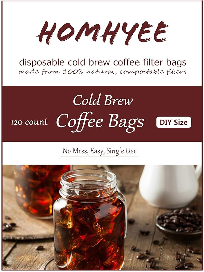 No Mess Cold Brew Coffee Filters - 120 Count Disposable Fine Mesh Brewing Bags for Concentrate/Iced Coffee Maker, French/Cold Press Kit, Hot Tea in Mason Jar or Pitcher, 4 x 6 Inches