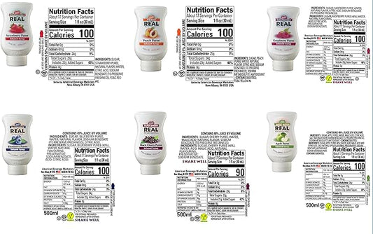 Reàl Fruit Infused Flavoring Syrup Variety - Strawberry, Raspberry, Peach, Blueberry, Black Cherry, Crisp Apple (Pack of 6, 16.9 FL OZ Bottles)