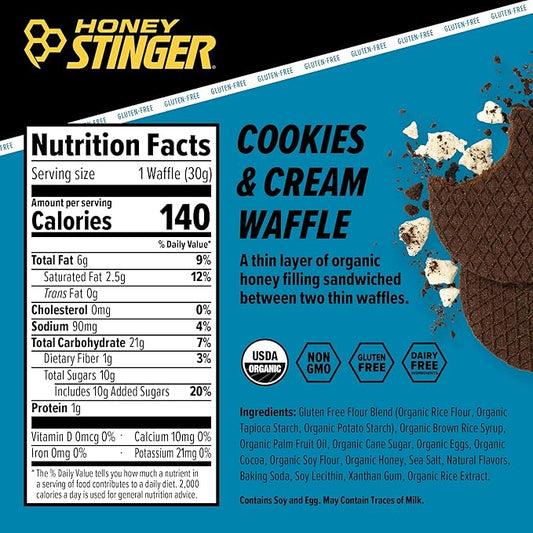 Honey Stinger Organic Gluten Free Cookies & Cream Waffle, Energy Stroopwafel for Exercise, Endurance and Performance, Sports Nutrition for Home & Gym, Pre & During Workout, 16 Waffles, 16.96 Ounce