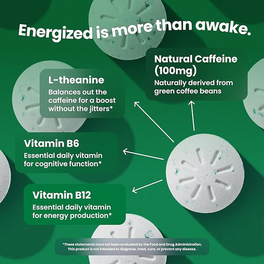 Neuro Energy & Focus Mints, Extra Strength - Sugar Free Breath Mints with 100mg Natural Caffeine, B Vitamins & L-Theanine - Vegan Brain Supplement for Exercise, Study & Daily Focus - Spearmint, 90 ct