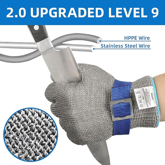 Schwer ANSI A9 Cut Resistant Glove, Food Grade Stainless Steel wire Mesh Metal Gloves, Knife Cutting Gloves for kitchen Mandoline Slicing Butcher Meat Cutting Oyster Shucking Fish Fillet(L, 1 PCS)