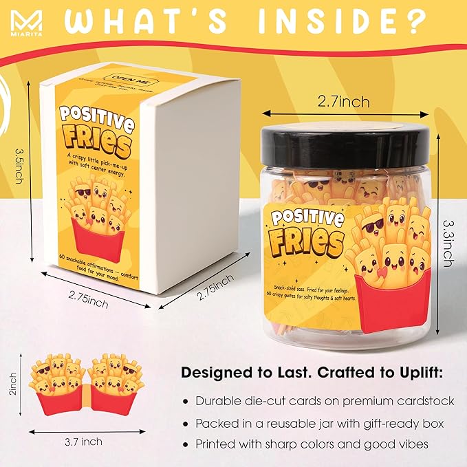 Positive Fries Jar β Funny Christmas Gifts for Tweens, Teens, Boys, Girls, Friends, Students, Emotional Support Fries,Daily Affirmation Jar, Office Desk Room Decor, Cute Stocking Stuffers