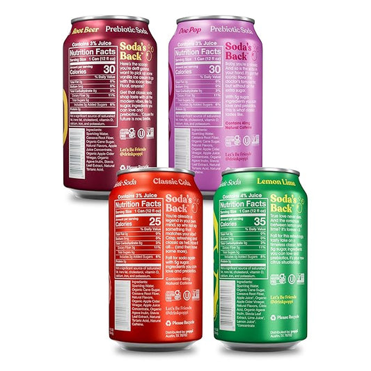 Poppi Sparkling Prebiotic Soda Beverage with Apple Cider Vinegar, Seltzer Water and Fruit Juice, The Classics Variety Pack, 12 Fl Oz, Pack of 12, Packaging May Vary