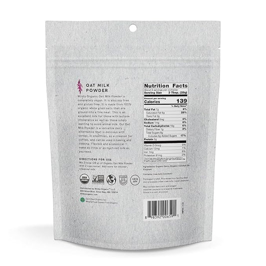 Wildly Organic Oat Milk Powder, 8 Oz Bag - Organic, Dairy-Free, Lactose-Free, Vegan, Gluten-Free, Plant-Bassed, Resealable Package - Excellent for Smoothies, Cereal, & Creamers