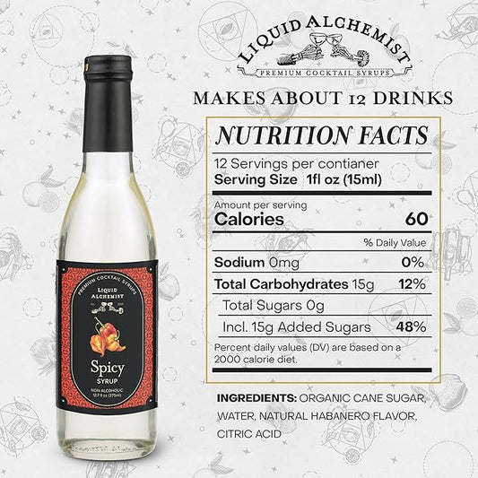 Liquid Alchemist Spicy Habanero Infused Simple Syrup for Cocktails – Real Ingredients Make our Habanero Syrup a Great Spicy Margarita Mix & Paloma Picante - Vegan, Non-GMO Sweet Heat Drink Mix (12 oz)