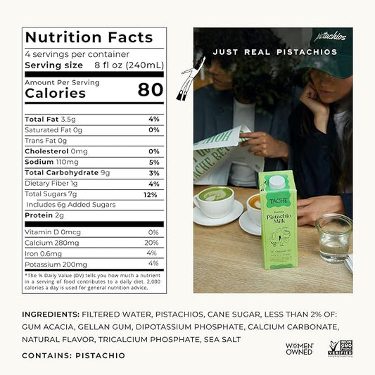 Táche Pistachio Milk, Original Vegan Barista Pistachio Creamer with No Added Oil, Frothy, Perfect Pistachio Cream for Coffee and Lattes, Plant-Based Dairy Alternative, (32oz, 6-Pack)