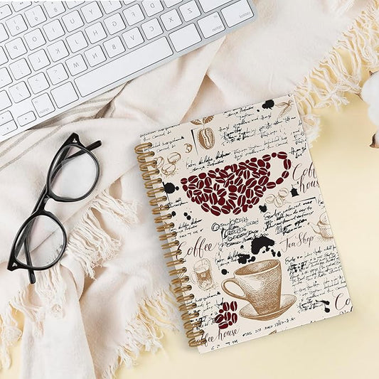 Coffee Spiral Notebook, Coffee Lover Gifts, Coffee Bean Notebook, Coffee Themed Journal Notebooks for School Work, Coffee House Office Supplies Gifts for Coffee Drinkers Women Men, 5.5x8.3Inch