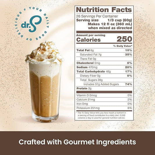 Dr. Smoothie Café Essentials Salted Caramel Latte – No Artificial Colors, Flavors, or Sweeteners – 20mg of Caffeine per Serving – Great for Hot, Iced, & Frozen Frappes (3.5 lb Bag, 26 Servings)