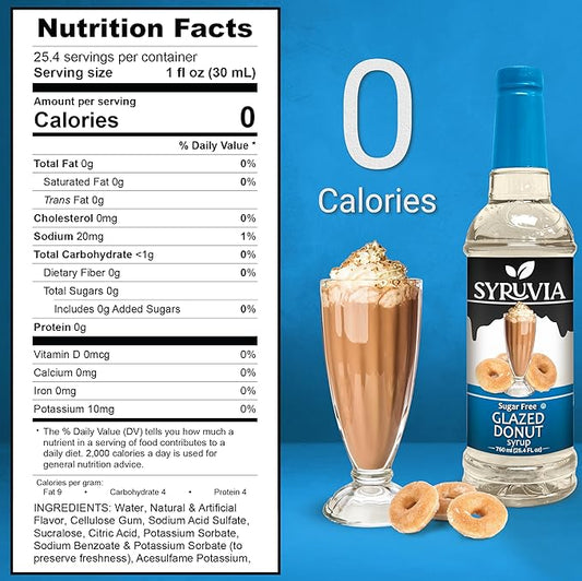 Syruvia Sugar Free Coffee Syrup, Glazed Donut Flavored Syrup for Drinks, Lattes, and Desserts – 25.4 fl oz