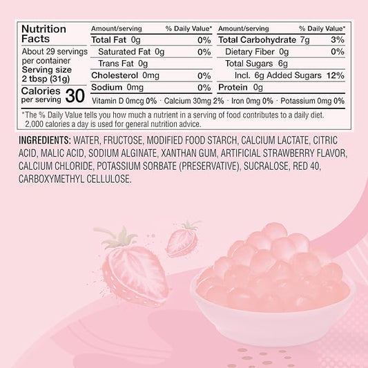 J WAY Bursting Popping Strawberry Boba Pearls, Strawberry Syrup, Non-Dairy, Fat-Free Popping Tapioca Boba for Beverages, Sweets, Ice Cream (2LB, 1 Pack)