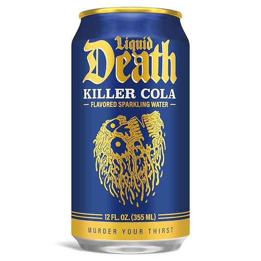 Liquid Death, Killer Cola, Soda-Flavored Sparkling Water, 12-Pack (12oz Cans), Low Sugar, Huge Flavor & No Artificial Sweeteners