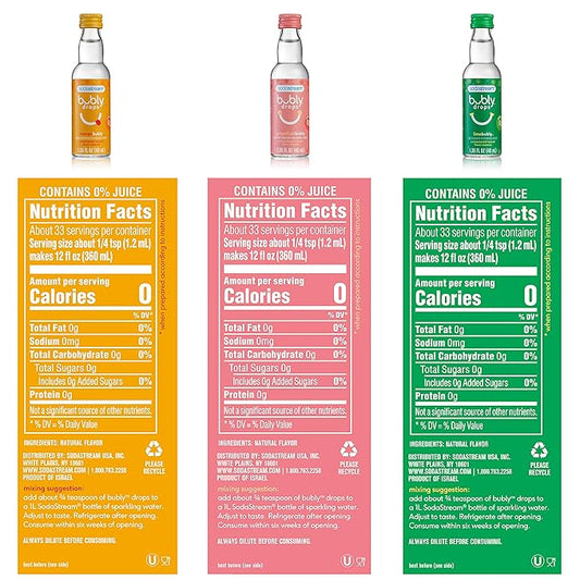 sodastream, bubly Drops 3 Flavor Pack, Tropical Thrill Variety, 4 Fl Oz