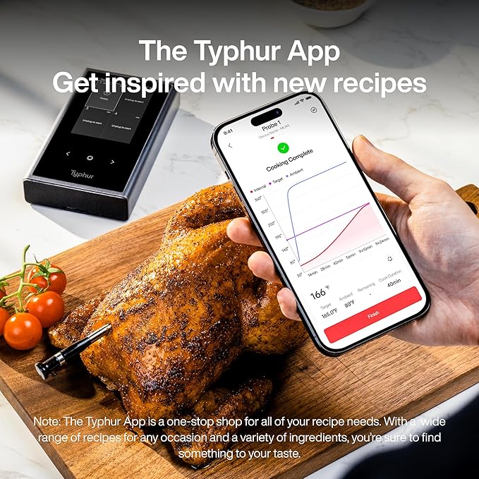 Sync Wireless Meat Thermometer Quad | 4 Probes | 6 Sensors | LCD Display | WiFi and Bluetooth 5.3 | Improved Stability and Range | IPX8 Waterproof | for BBQ, Grill, Smoker, Oven, Kitchen