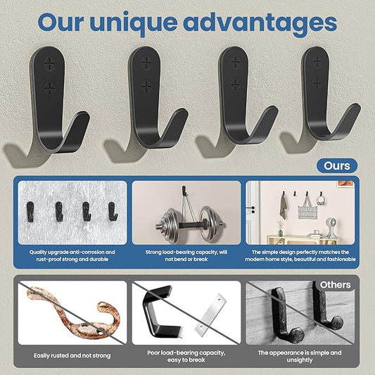 10PCS Wall Hooks - Coat, Backpack & Hanging Hooks for Bathroom, Bedroom, Entryway