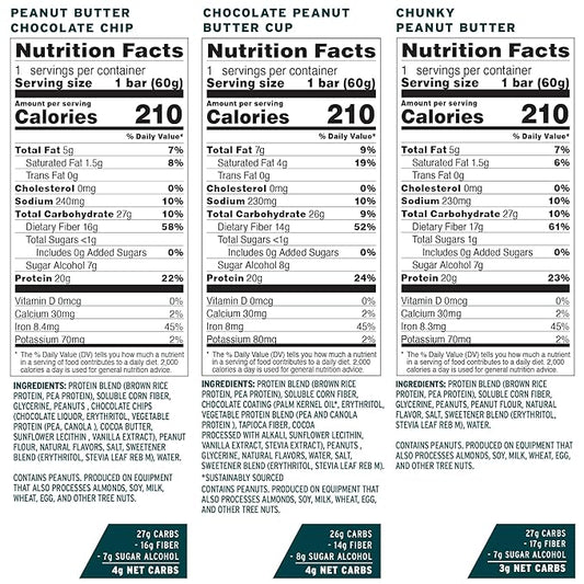 No Cow Vegan Protein Bars, Upgraded Peanut Butter Variety Pack | 20g Plant Based Protein, Gluten Free, Dairy Free, Soy Free, Keto Friendly, Low Sugar, High Fiber Snack Bars | Pack of 12
