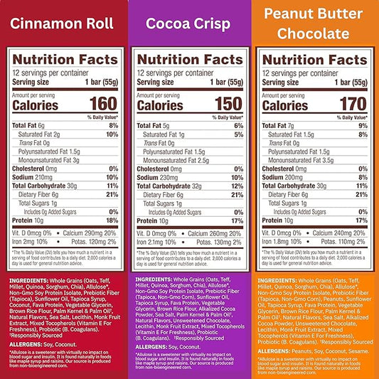 Munk Pack Sampler Pack Probiotic Protein Snack Bars | 10g Plant Protein, 1g Sugar, 6g Fiber |Diabetic-Friendly Ideal Breakfast Bars - On-the-Go Snacks, Gluten-Free, Non-GMO | 5 Count