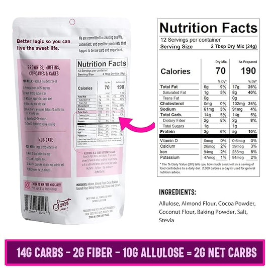 Sweet Logic Keto Baking Mix - Triple Chocolate Cake - Gluten-Free - Dairy Free - Diabetic-Friendly - High Protein - Allulose - Stevia - Low Sugar - Low Carb - Quick 20-Minute Prep (1-2G Carbs Per Serving)