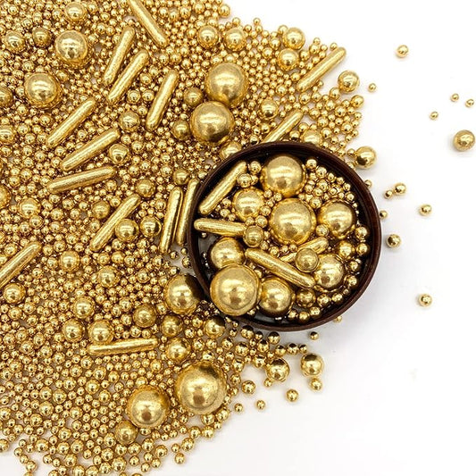 Sprinkles Gold Pearl Sugar Candy Mix Size, Nut Free, Baking Cake Decorations Cupcake Toppers Cookie Decorating Ice Cream Celebrations Shaker Jar Wedding Shower Party (120g/4.2oz)