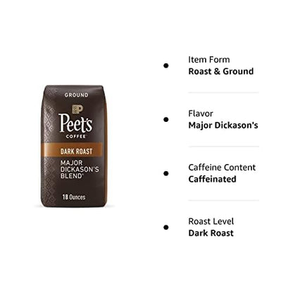Peet's Coffee, Dark Roast Ground Coffee - Major Dickason's Blend 36 Ounces (2 Bags of 18 Ounces)