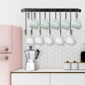 AJART Coffee Cup Holder Wall-Mounted: Hanging Coffee Mug Wall Rack - 23 Inch Coffee Cup Rack Storage Organizer