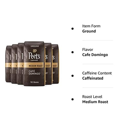 Peet's Coffee, Medium Roast Ground Coffee - Café Domingo 63 Ounces (6 Bags of 10.5 Ounces)