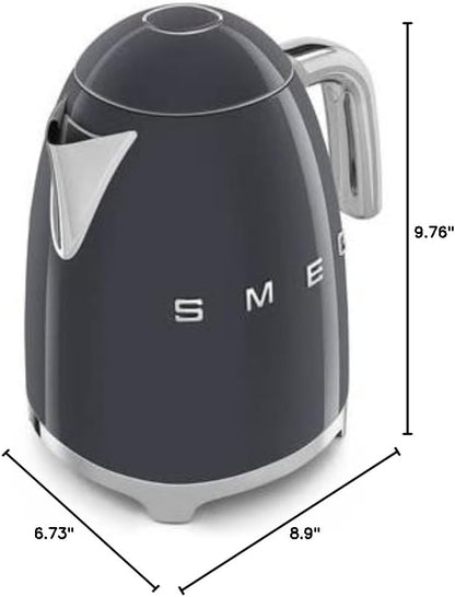 SMEG 50's Retro Style 7-Cup Electric Water Kettle with Automatic Shutoff, Removable Base, and Water Indicator, KLF03GRUS,Grey