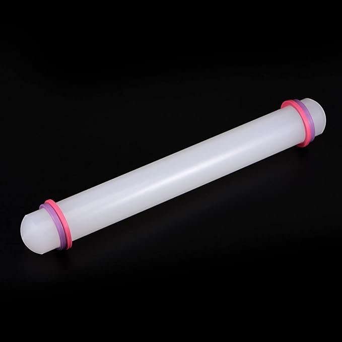 HARFINGTON Fondant Rolling Pin 12 Inch x 1.38 Inch Adjustable Guide Rings Non-Stick PP Plastic Fondant Roller Dough Roller Kitchen Decorating Tools for Cookie Pastry Pizza Clay