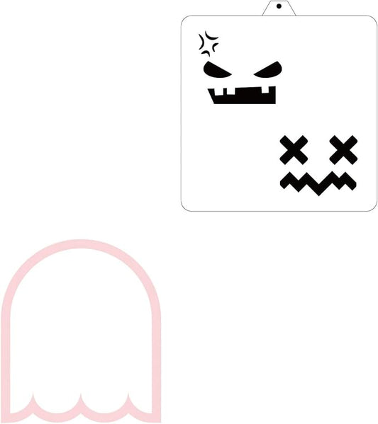 Halloween Ghost Faces Cookie Cutter and Stencil Set Bundle Kit PYO Cookies Paint Your Own Diy Bakery Fondant Sugar Happy Birthday Wedding Baby Candle Kids Painting Coloring Pages Comb (Ghost Faces)