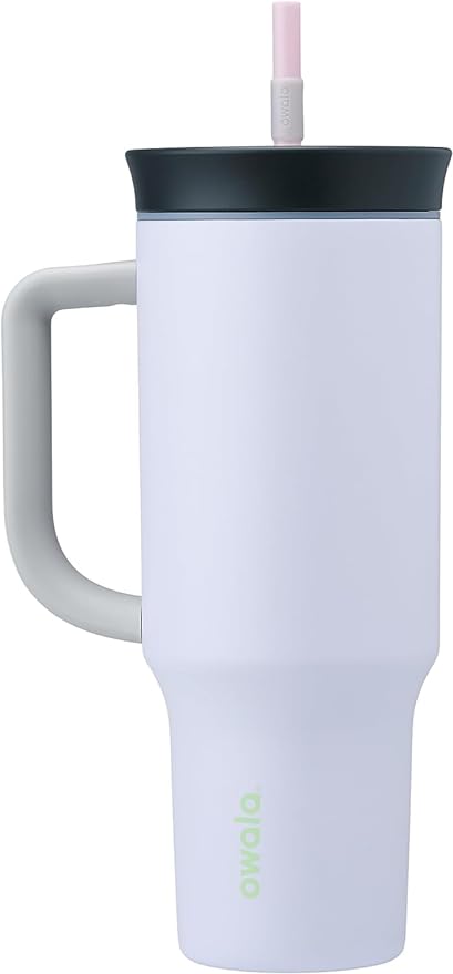 Owala Stainless Steel Triple Layer Insulated Travel Tumbler with Spill Resistant Lid, Straw, and Carry Handle, BPA Free, 40 oz, Purple (Bunny Hop) (Pack of 6)