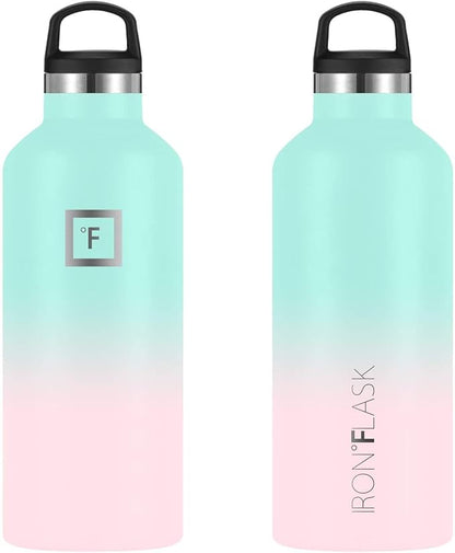 IRON °FLASK Camping & Hiking Hydration Canteens - 3 Lids (Narrow Straw Lid) Leak Proof Vacuum Insulated Stainless Steel - Hot & Cold Double Walled Sports Water Bottle - Bubble Gum, 32 Oz