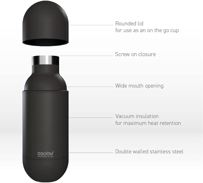 Asobu Orb Stainless Steel Double Wall Insulated Travel Water Bottle 14 Ounce (Black)