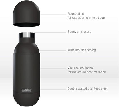 Asobu Orb Stainless Steel Double Wall Insulated Travel Water Bottle – Lid Doubles as a Cup 14 Ounce