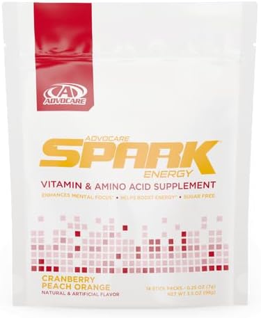 AdvoCare Spark - Energy Drink Mix - Vitamin & Amino Acid Supplement - Supports Energy & Focus* - Portable Immune Support* - Sugar-Free - Cranberry Peach Orange, 14 Stick Packs (3.5 oz)