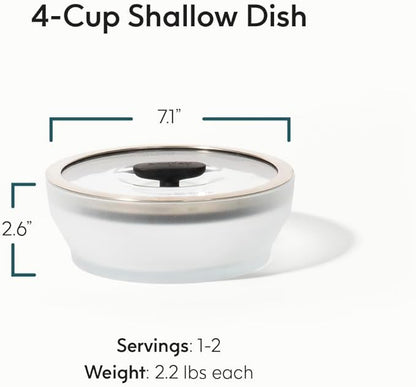 Anyday 4-Cup Microwave Cookware & Glass Container with Glass Lid, Plastic-Free Shallow Food Storage | Stackable Airtight Steamer with Vented Lid for Microwave-Safe Reheating, Steaming Vegetables