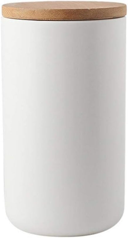 YYW Ceramics Food Storage Jar Canister with Airtight Seal Bamboo Lid, Simple Style Kitchen Canister for Food Storage, Store Coffee, Sugar, Tea, Spices and More (White (33.81oz/1000ml))
