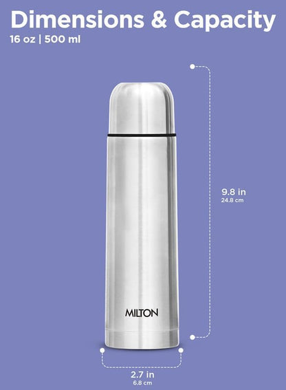 Milton Vacuum Flask for Hot Drink 500 ml (16 oz), Stainless Steel Double Walled Insulated Water Bottle for 24 Hour Hot and Cold Drinks, Leak proof, BPA Free, Thermosteel Flip Lid Set of -2