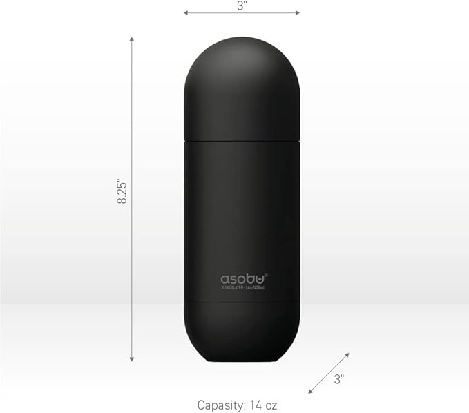 Asobu Orb Stainless Steel Double Wall Insulated Travel Water Bottle – Lid Doubles as a Cup 14 Ounce