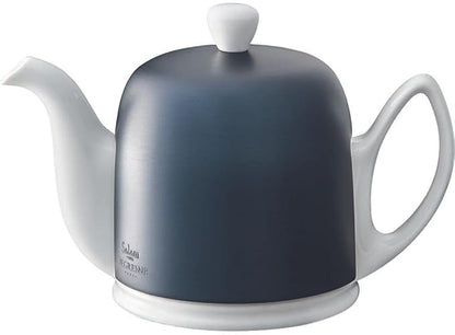 Salam Luxury French Tea Pot - Porcelain Teapot with Blue Aluminum Cover, Ceramic Tea Kettle for Loose Tea, Removable Infuser, 4 Cup Capacity, 24oz - Colbalt Blue