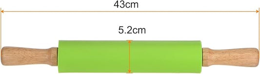 HARFINGTON Silicone Rolling Pins for Baking 17 Inch Wooden Handle Non Stick Rolling Pin Small Roller Playdough Rolling Pins for Dough Pizza Pastry Fondant Kitchen, Green