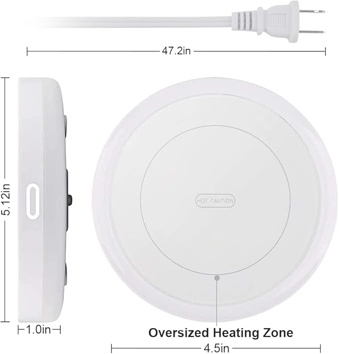 BESTINNKITS Smart Coffee Set Auto On/Off Gravity-Induction Mug Office Desk Use, Candle Wax Cup Warmer Heating Plate (Up to 131F/55C), 14oz (White Set)