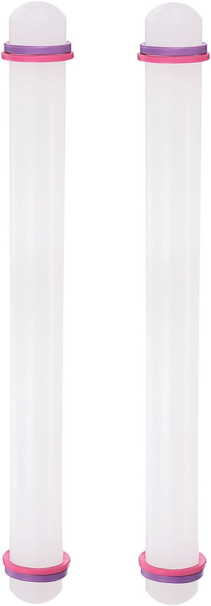 HARFINGTON 2pcs Fondant Rolling Pin with Rings PP 43cm x 3.5cm Non Stick for Baking, White