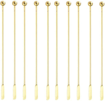 10 pcs Stainless Steel Coffee Beverage Stir Sticks Cocktail Stirrers Drink Swizzle Stick 7.4" Swizzle Stick Picks Tools Gold