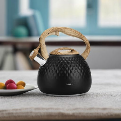 Tea Kettle Stovetop,2.5QT Stainless Steel Whistling Teapot for Stove Top Aesthetic,Portable Water Kettles Camping with Anti-hot Silicone Handle,Suitable for All Heat Sources,Black