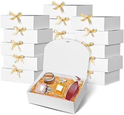 Elegant 12Pack White Gift Boxes with Lids, 12x9.8x3.1 Inch, Ribbon, Wedding, Birthday, Party, Christmas, Bridesmaid Proposal Box