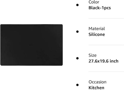 Extra Large Mulitpurpose Silicone Placemat,Countertop Protector, Kitchen Counter Mat, Table Mat, Heat Resistant, Washable, Non Slip (27.6x19.6 inch, Black-1pcs)
