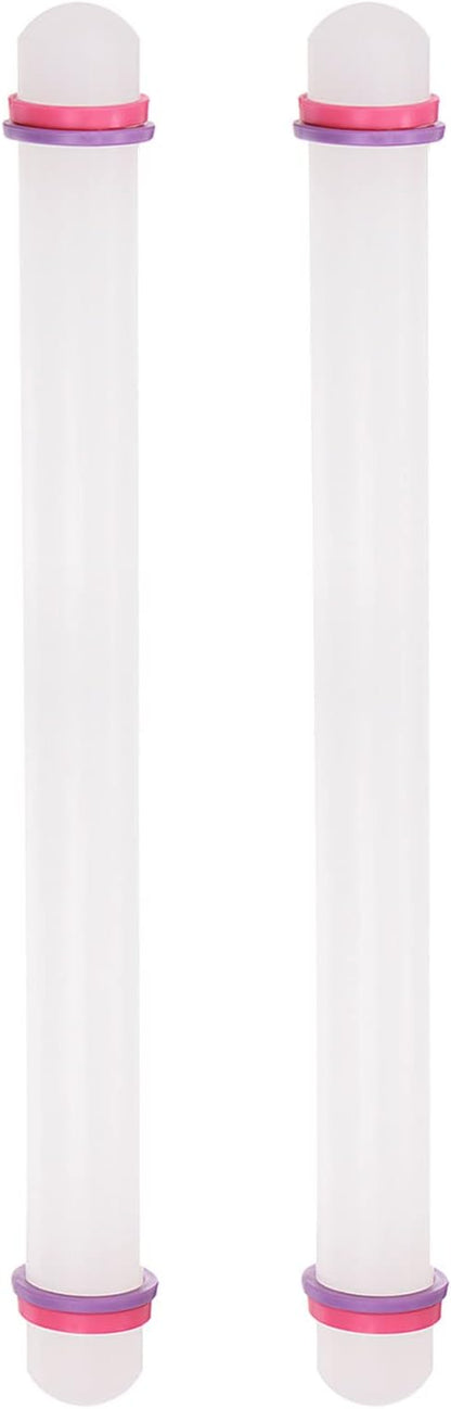 HARFINGTON 2pcs Fondant Rolling Pin 18 Inch x 0.98 Inch Adjustable Guide Rings Non-Stick PP Plastic Fondant Roller Dough Roller Kitchen Decorating Tools for Cookie Pastry Pizza Clay