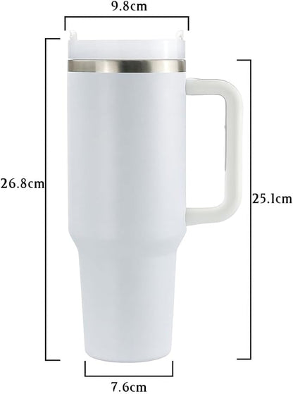 40oz Stainless Steel Tumbler with Handle & Metal Straw – Insulated Double Wall Travel Mug with Lid, Large Coffee Cup for Hot & Cold Drinks, Fits Car Cup Holders