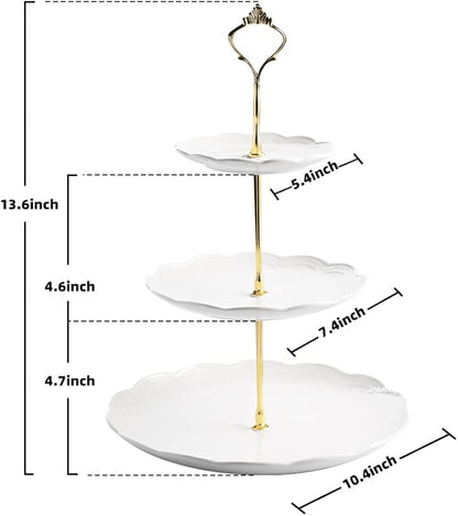 Sweejar 3 Tier Ceramic Cake Stand Wedding, Dessert Cupcake Stand for Tea Party Serving Platter(Rose Pink)